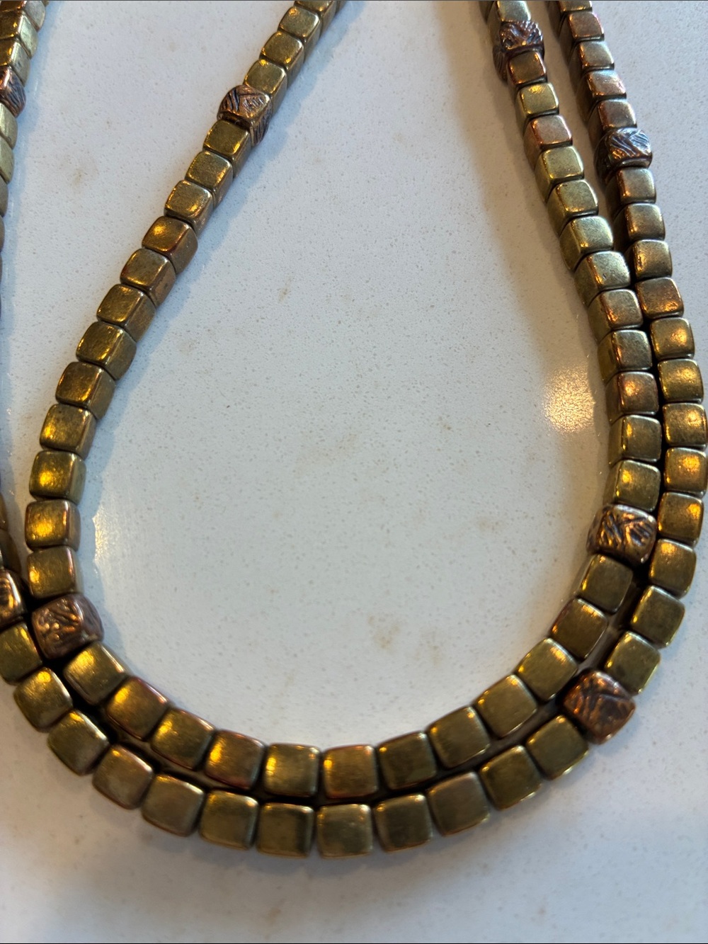 Coldwater Creek 36” Metal Bead Antiqued Bronze - Coppertone Necklace EUC